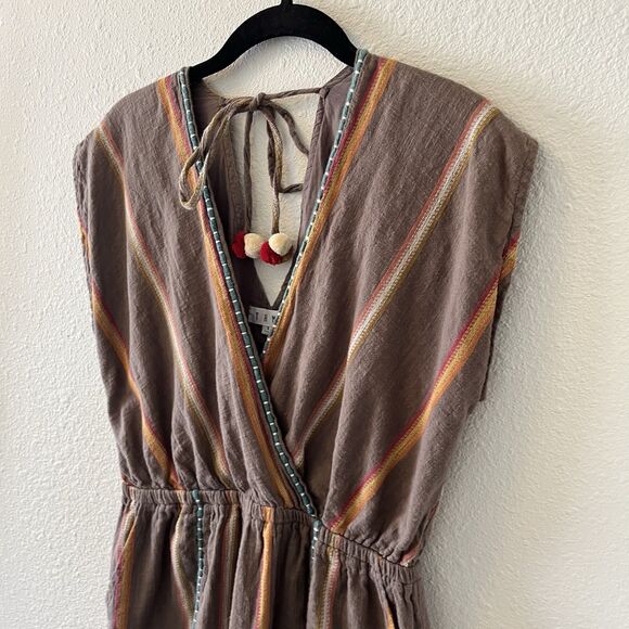 THML Women's Dress Size Small Brown Embroidered V-Neck Sleeveless Cotton Boho - Picture 8 of 16